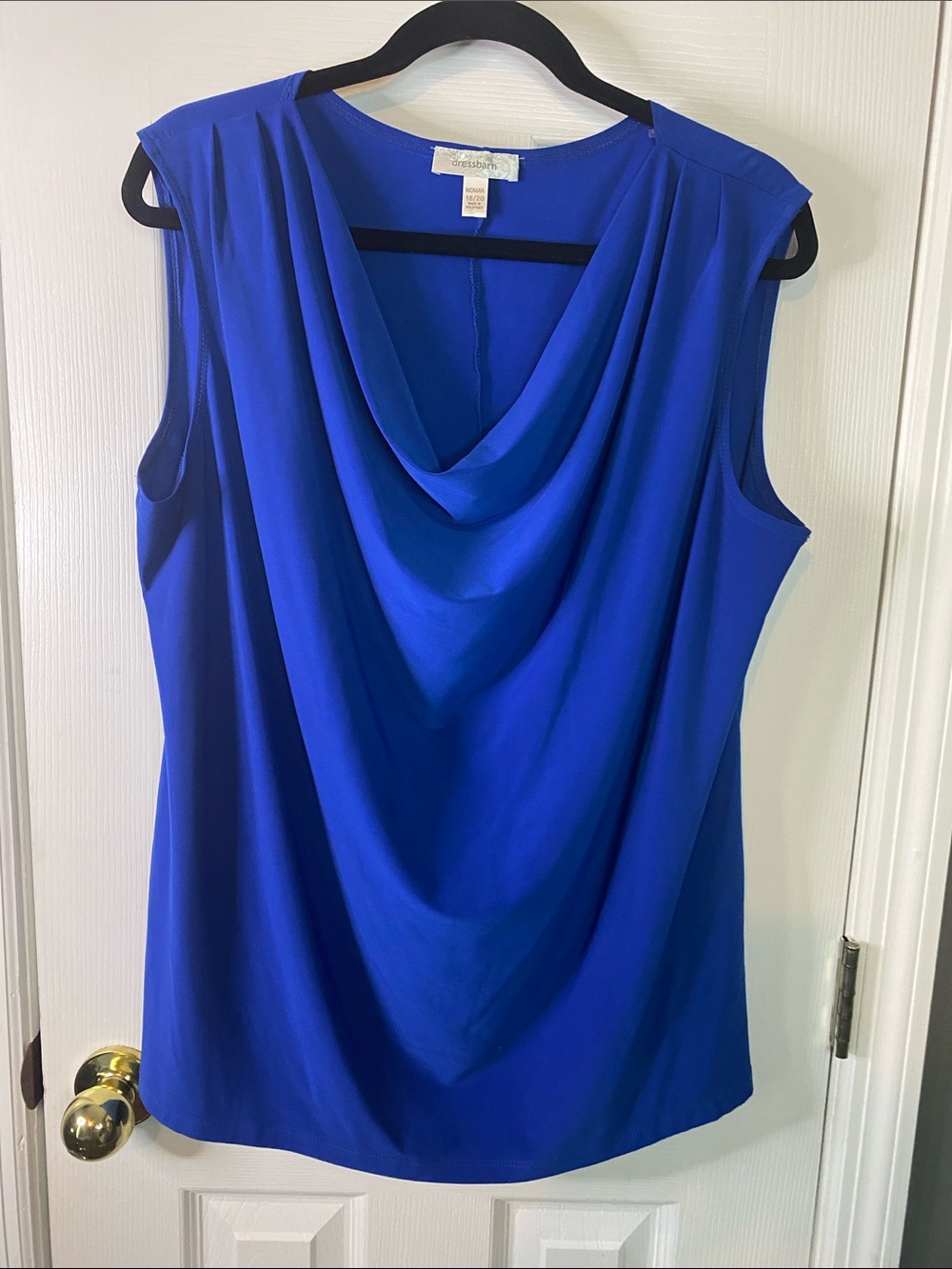 dressbarn Royal Blue Draped Cowl Neck Sleeveless Blouse Size 18/20.